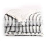 March New Products Striped Super Fluffy Reversible Sherpa Throw Grey Blanket for Your Living Room and Bedroom thumbnail-2