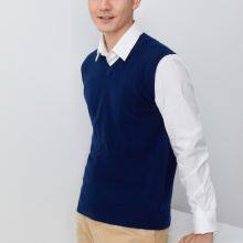 Men's Wool Cashmere Solid V-Neck Sleeveless Pullover Sweater Sale thumbnail-4