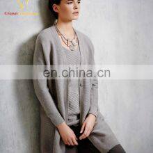 Women Gray Long Length Style Cashmere Cardigan With Button thumbnail-3