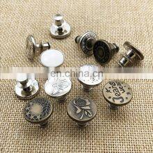 Custom Letter Logo Metal Without Nail Adjustable Detachable Big Studless Shank Jeans Button With Logo