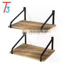 2 Tier Hanging Corner Shelf Wood Wall Floating Shelves Rustic Organizer Displays Storage Rack thumbnail-2