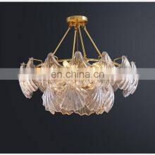 New Arrival Customized Decorations Equipment Stainless Steel Leaf Quality Shell Square Rectangle Luxury Glass Chandeliers thumbnail-3