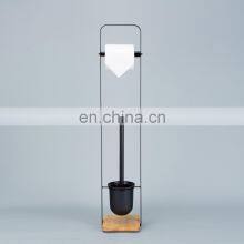Multifunctional Powder Coating Black Bamboo Standing Toilet Roll And Toilet Brush Holder Set thumbnail-3