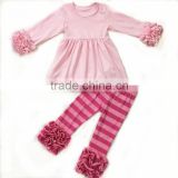2016 high quality baby boutique clothings high quality girls pink suit fashion design kids ruffle sets