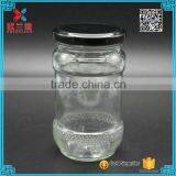 hot sale 110ml high quality small spicy hot sauce glass jar/ round glass spice jar with black lid