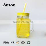 14oz Hot Sale Relief Mason Jar Mug With Handle Metal Lid Clear Glass Mason Bottles thumbnail-5