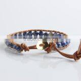 Newest Popular White &blue Stone Leather Bracelet Woven Lap 6 mm Wear Bracelet All Hand Needle for Women Chain Bracelet thumbnail-1