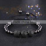 New Anil Arjandas Diy Design Braiding Macrame Men Silver Plated Bracelets Pave Black CZ Ball Connector Charm Bracelets