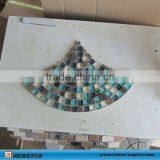 Fan Shape Marble Mosaic With Glass thumbnail-1
