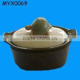 Dark Olive Green & White Turtle Pottery Butter Keeper for Sale thumbnail-1