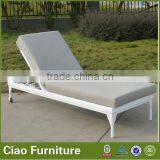 All-Weather Sunbed Patio Wicker White Sun Lounger With Wheels thumbnail-1