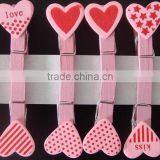 Heart Design Pink Red Craft Wooden Cloth Pegs