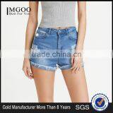 Bleach Wash Ripped Denim Shorts Skinny Stretch Zipper Fly Casual Rock Denim Pants Summer Women Shorts thumbnail-1