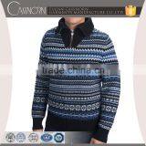 New Wool Polo Neck Long Sleeve Colorful Jacquard Mens Sweater 1/4 Zip Pullover thumbnail-1
