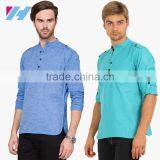 Men's Clothing Long Sleeve Blue Striped Kurta thumbnail-3
