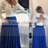 2016 Scoop Prom Dresses A Line Chiffon With Applique Sweep Train Dark Royal Blue thumbnail-2
