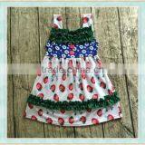 Fashion Charming Girl Party Wear Western Beach Dress Stitching Designs Strawberry Floral Print off Shoulder Children Dress thumbnail-1