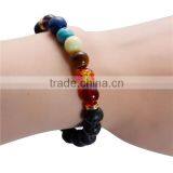 New Fashion Stone Lava Beaded Healing Bracelet Multicolor Gold Tone Antique Gold Elastic thumbnail-3