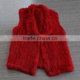YanRan Fur YR052 Red Hand Knit Rabbit Fur Gliet/OEM Factory Top Quality Wholesale Fur Vest thumbnail-1