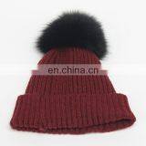 Autumn and Winter Warm Large Fox Hair Wool Wool Hat Adult Knitted Hat thumbnail-2