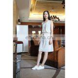 White Sleeveless V-neck Dress With Belt thumbnail-2