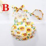 2019 SUMMER GIRLS LACE ROMPERS WITH HEADBAND INFANT BACKLESS FLORAL PRINT BODYSUITS 2PCS SET thumbnail-2
