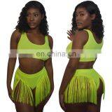 RST New Fashion Fluorescence Green Tassel Bikini Custom Logo Bikinis 2020 Women Swimwear Beachwear Buckle Swimwear thumbnail-2