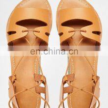Women Simple Design Brown Beautiful Flat Lace up Shoes Ladies Sandals ( Also Available in Leather) thumbnail-1