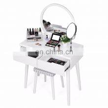 Modern Design Cheap White Simple Wooden Makeup Mirrored Dressing Table With Mirror And Drawers thumbnail-1