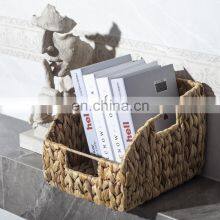HBK Magazine Newspaper Organic Water Hyacinth Rattan Storage Basket for Schoolroom and Bedroom thumbnail-4