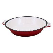 Enamel Coating Cast Iron Pan Decorative Border With Handle Nonstick Enamel Cast Iron Round Shape Baking Pie Pan