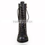 Fashion Ladies Black Real Leather Flat Heel Tie Up Half Boot thumbnail-5