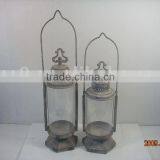 DSCN3880- S/2 Pillar Metal Candle Lantern W/hurricane Glass thumbnail-1