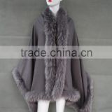 Hot Selling Winter grey Raccoon Fur Hood Cape /Cashmere Shawl With Factory Price