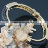 Alloy bangles gold plated with braided leather bracelet embedded stylish bangle