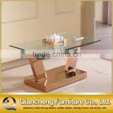 Glass Adjustable Coffee Table With Rose Golden Stainless Steel thumbnail-2