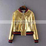Guangzhou Wholesale Ladies Shiny Foil Jacket Fashion Design Women Bomber Jacket thumbnail-1