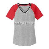 Manufacturer Cheap Fancy Design Women Raglan V-neck T-shirts Wholesale thumbnail-2