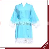 Solid Cotton Lace Robe,Wedding Bride Bridesmaid robe with lace LR0101