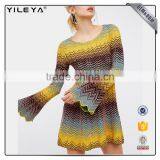 Customizable Contrast Color Bell Sleeve Dress,dress in Yellow,dress Short Yellow thumbnail-1