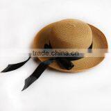 Summer Bow Ribbon Straw Sun Hat Beach Wide Brim Roll-up Floppy Cap thumbnail-1