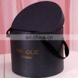 Manufacture Customized Round Gift/flower Packaging Black Cardboard Paper Box With Gold Logo Printing and Ribbon Handle thumbnail-1
