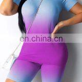 2020 New Sports 2 Piece Suit Short Sleeve Gradient Color Tie Dip Dye Workout Biker Women Two Pieces Shorts Sets Sleepwear thumbnail-2