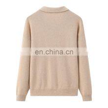 Wholesale 100% Pure Cashmere Pullover Knit Sweater British Style Casual Winter Fashion With Turn-Down Collar and Front Logo thumbnail-2