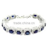 Natural Blue Sapphire 925 Solid Sterling Silver Rhodium bracelets Spring Look American Diamond bracelets Diamond bracelets