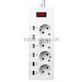 4 way multi socket extension cord euro type plug with 6 port usb surge protector