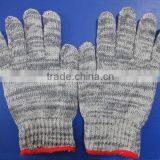 Cotton/Polyester knitted gloves,grey/nature color,3 yarns,7 gauge