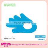 100% Food Grade Factory Price Good Quality Hand Shape Blue Durable Filled-water Silicone Soft Baby Teether Wholesale