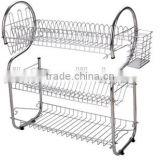 Popular 3 tiers s shape dish rack,double plastic trays