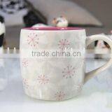 Creative Simple Barrel Shape of White120 oz Carved Sakura Gift Ceramic Coffeee Mug With Lid thumbnail-4